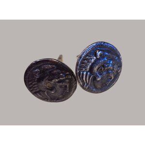 Vintage Greek Silver Alexander the Great Cuff Links B01 G